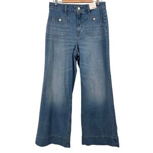 J.Crew 96 Denim Trouser Womens 31 Blue High Rise Wide Leg Boho Sailor Pockets
